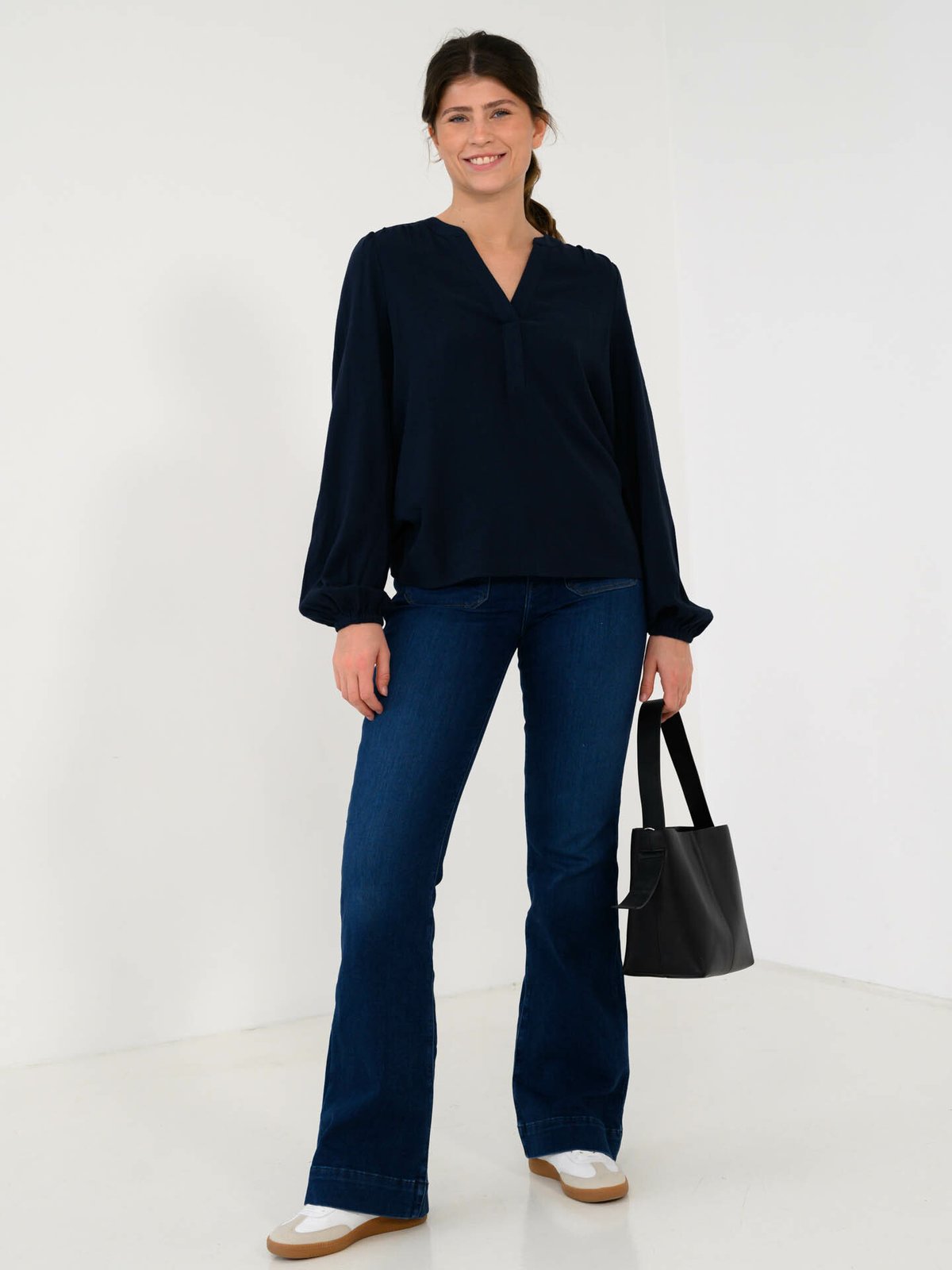 Selected Femme Viva Long Sleeve V-Neck Top Dark Sapphire