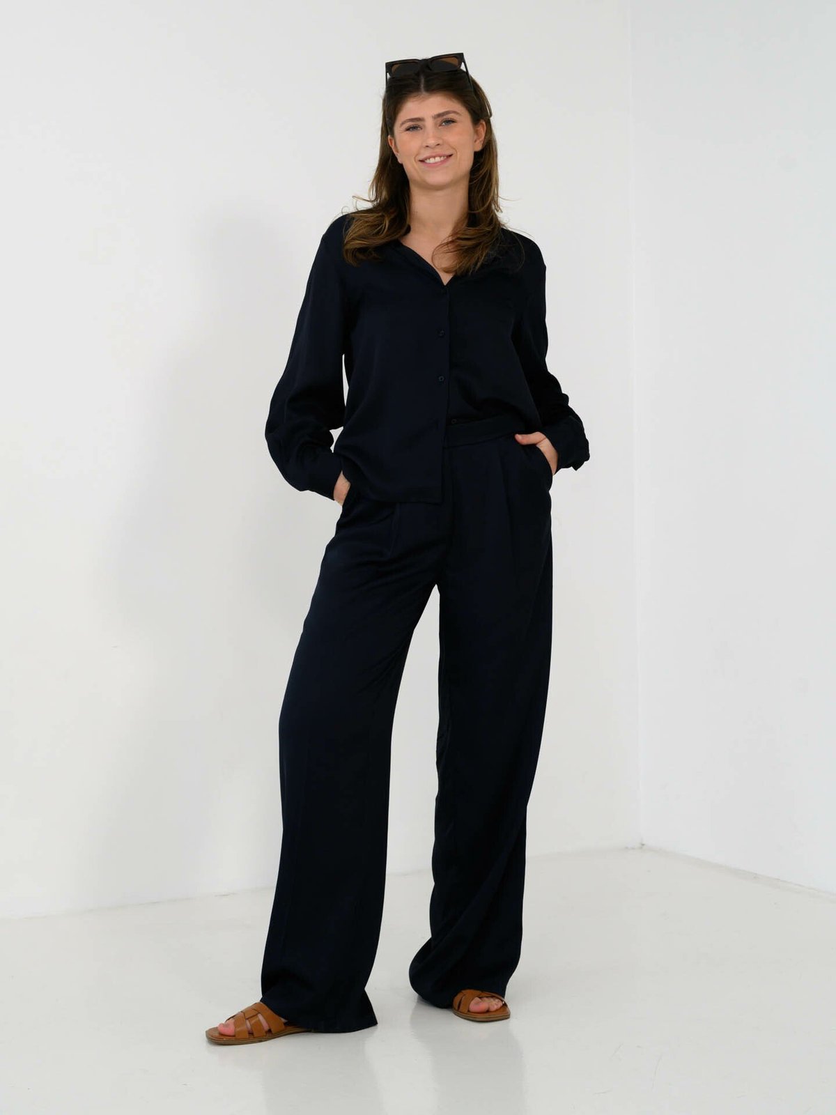 Selected Femme Talia-Tinni Mid Waist Wide Pant Blå