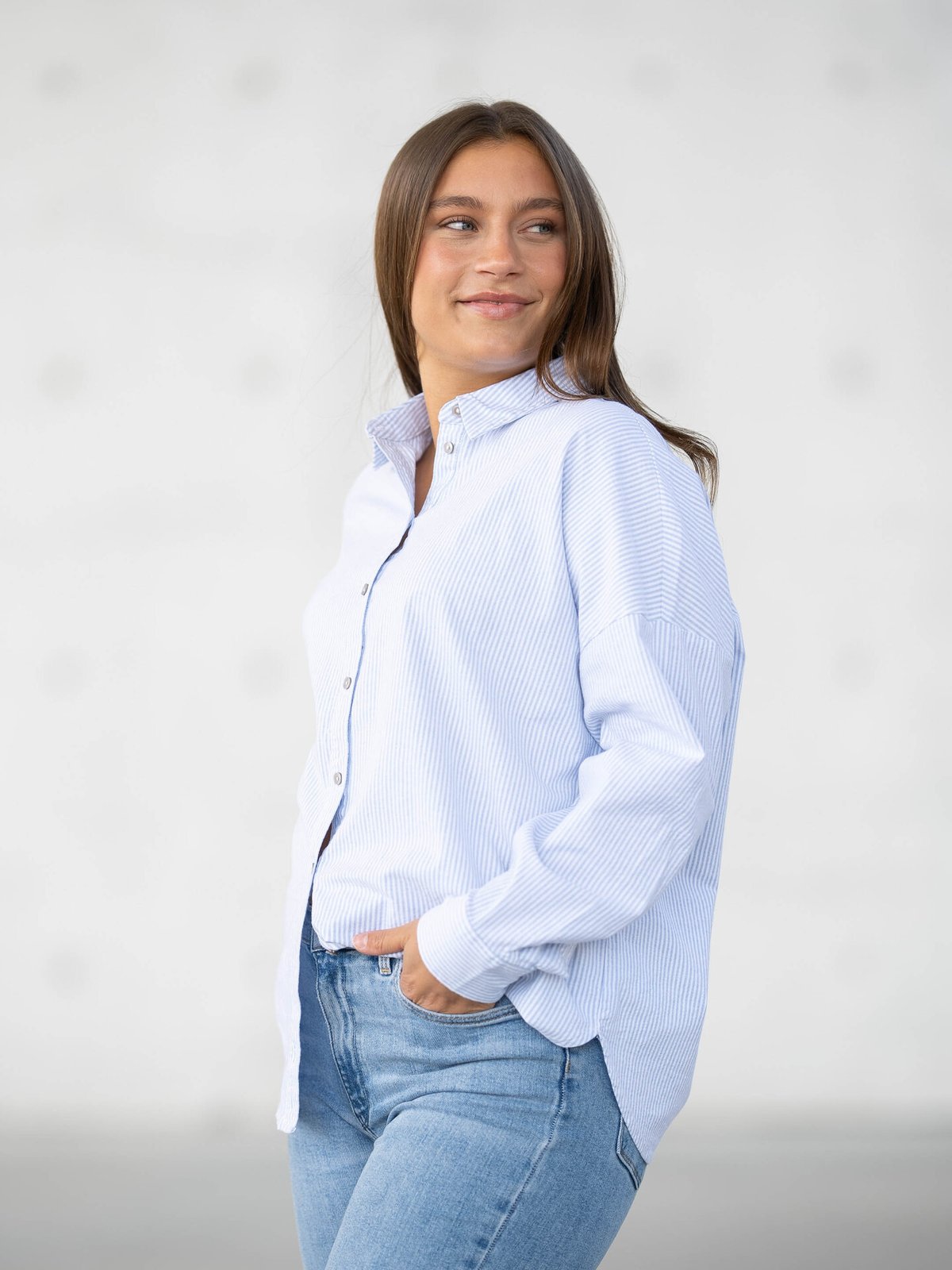 Selected Femme Nova Long Sleeve Oxford Shirt White / Blue