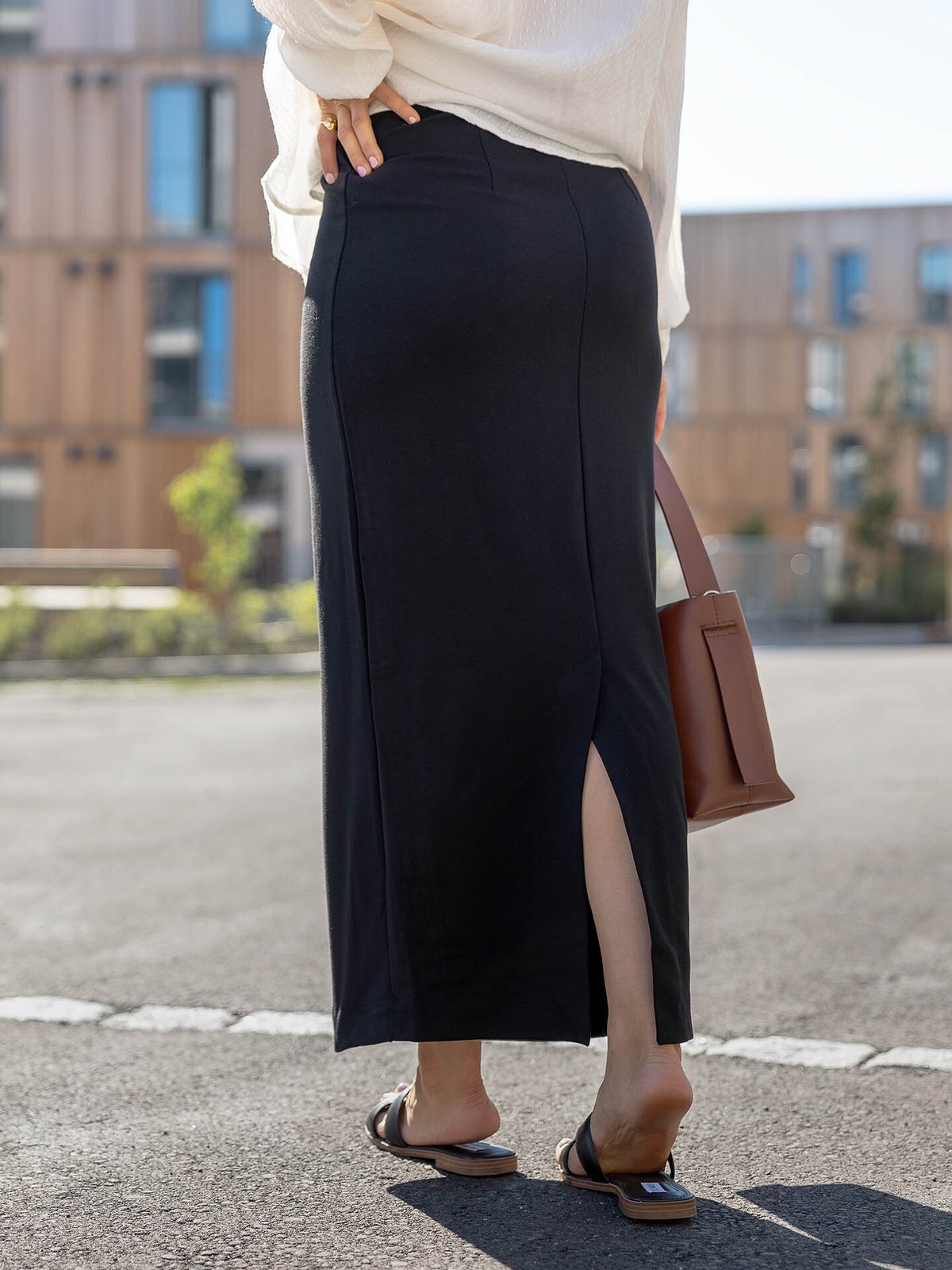 Selected Femme Shelly Mid Waist Ankle Skirt Black