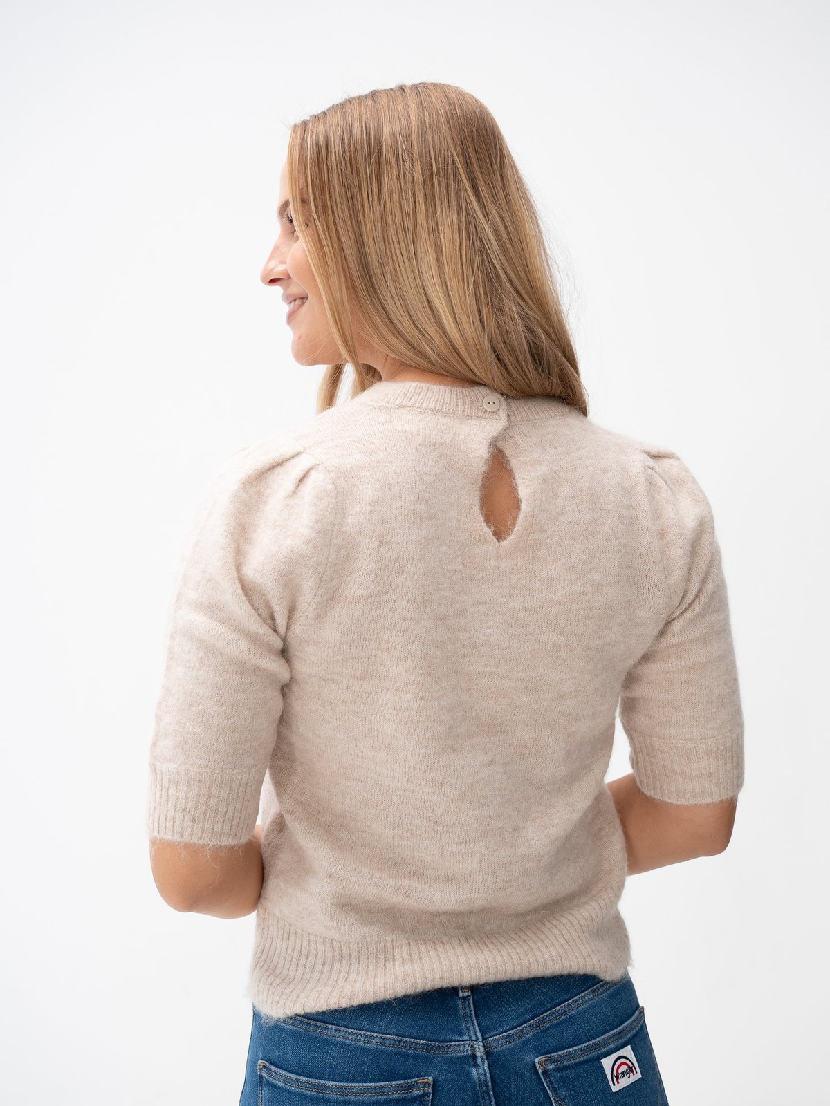 Selected Femme Lulu Short Sleeve Open Back Knit O-neck Birch Melange