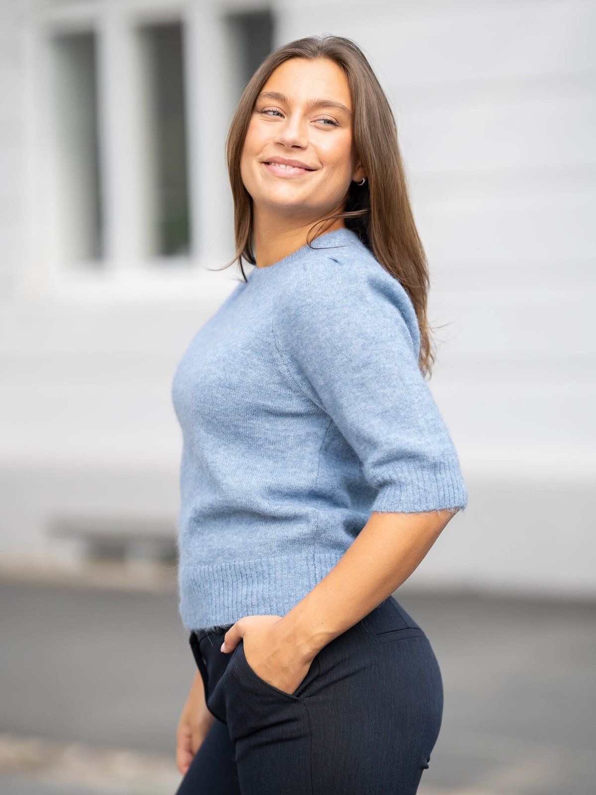 Selected Femme Lulu Short Sleeve Open Back Knit O-neck Endless Sky