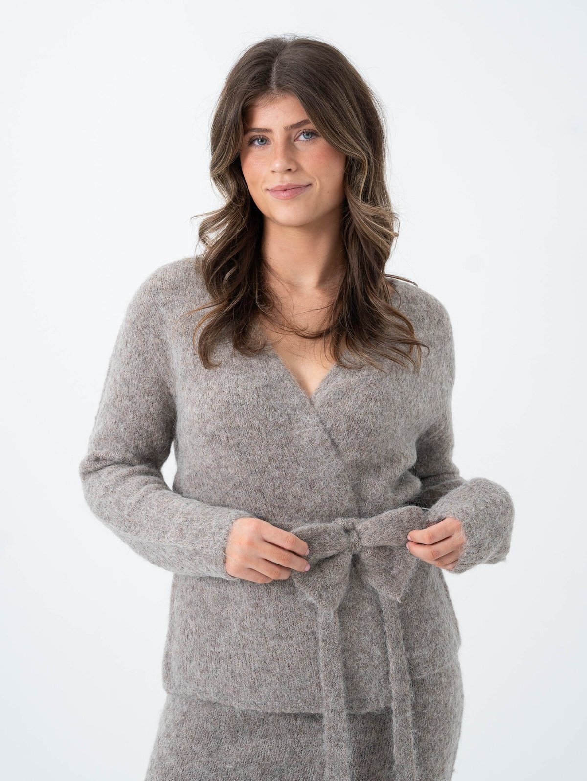 Selected Femme Gabella Long Sleeve Knit Bow Cardigan Steel Gray Melange