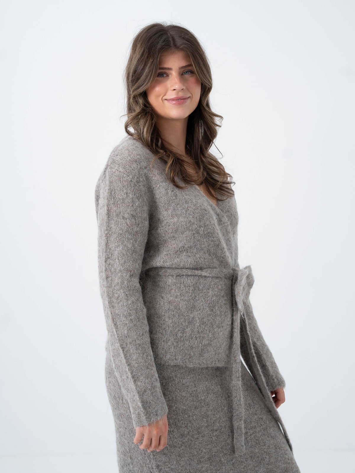 Selected Femme Gabella Long Sleeve Knit Bow Cardigan Steel Gray Melange