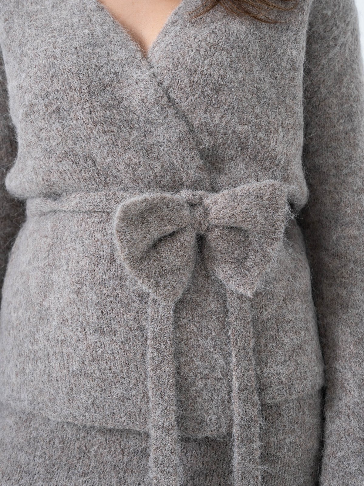 Selected Femme Gabella Long Sleeve Knit Bow Cardigan Steel Gray Melange