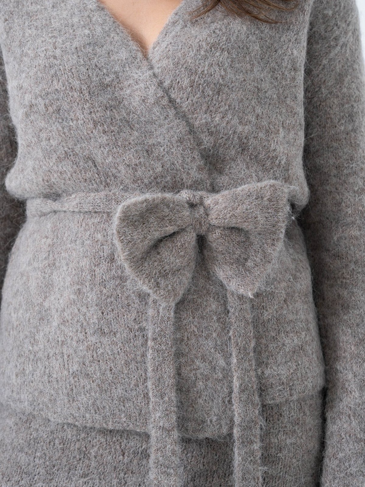 Selected Femme Gabella Long Sleeve Knit Bow Cardigan Steel Gray Melange