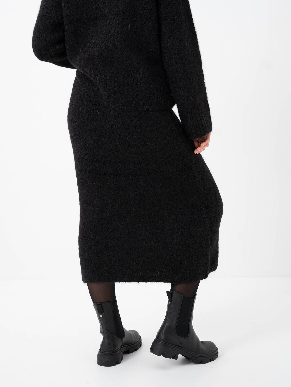 Selected Femme Gabella High Waisted Midi Knit Skirt Black