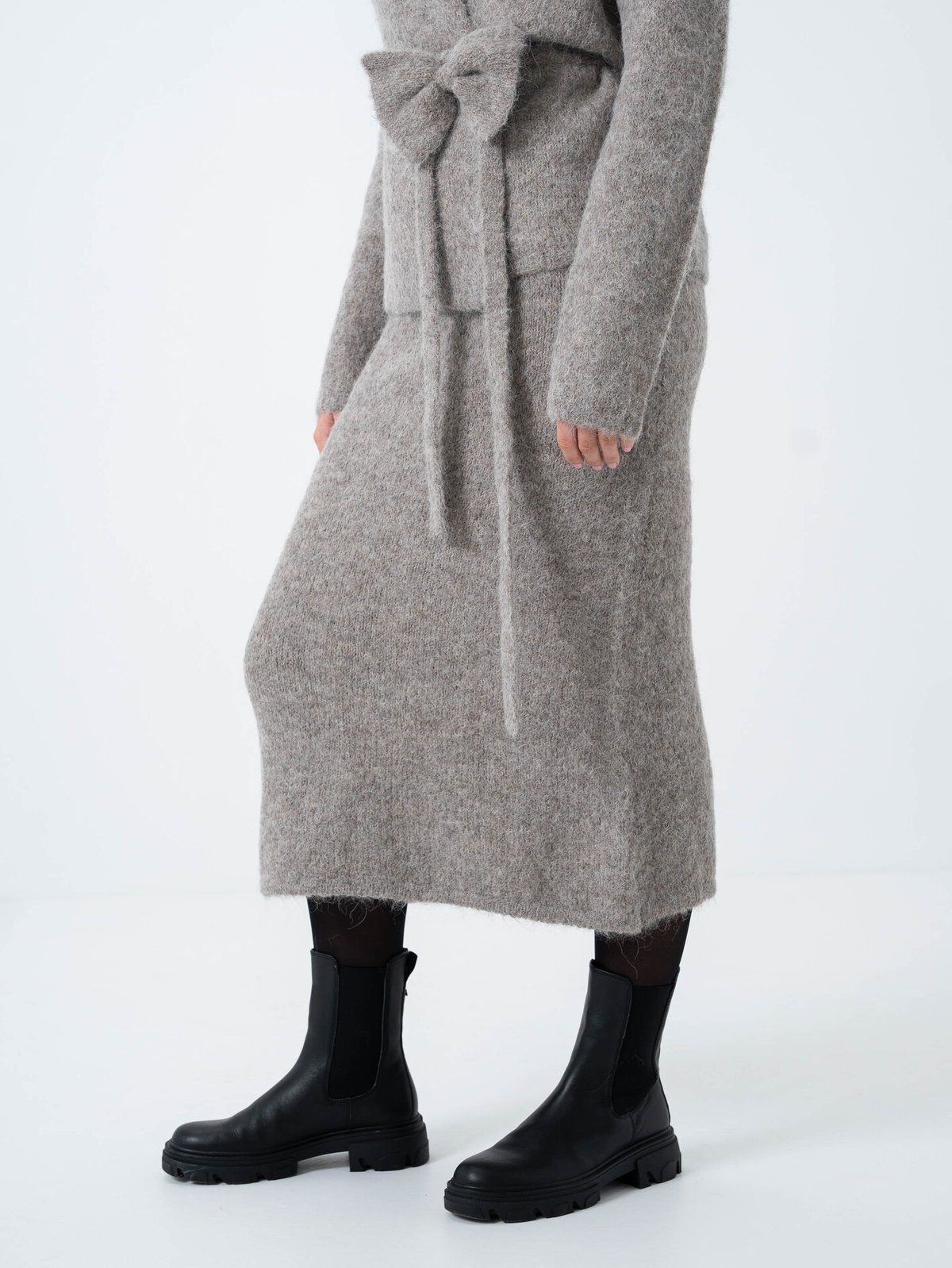 Selected Femme Gabella High Waisted Midi Knit Skirt Steel Gray Melange