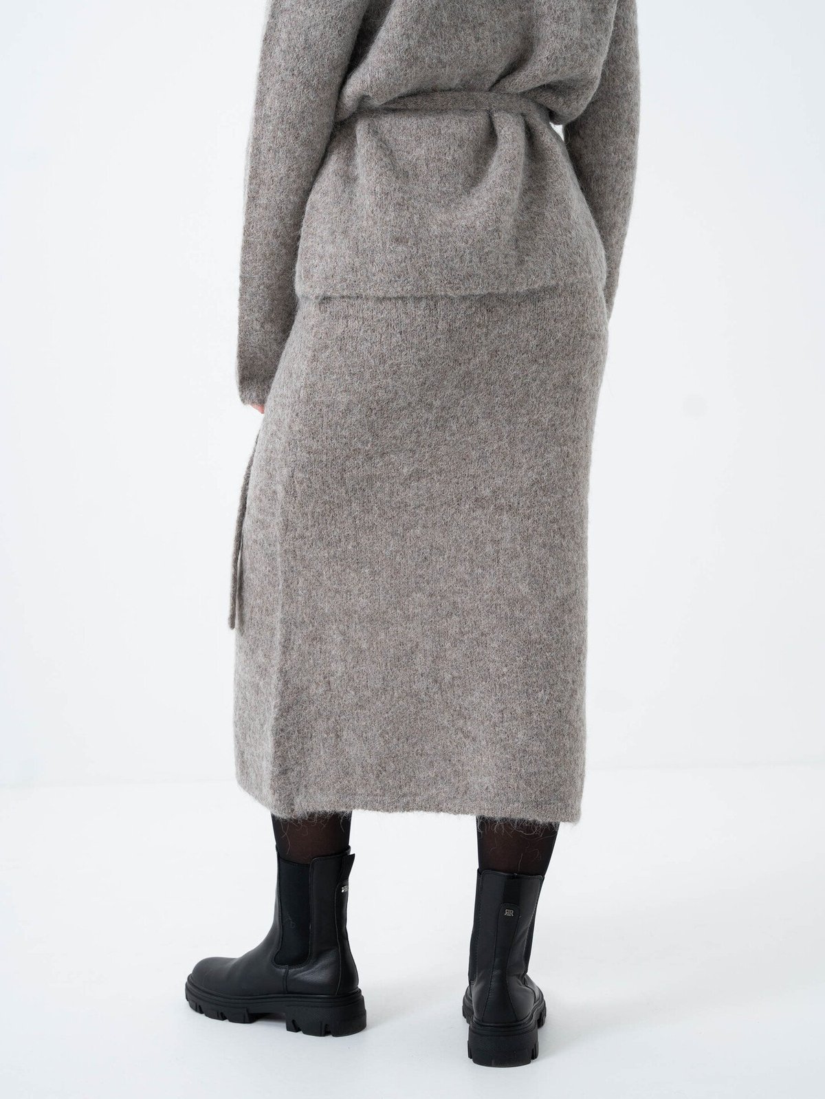 Selected Femme Gabella High Waisted Midi Knit Skirt Steel Gray Melange