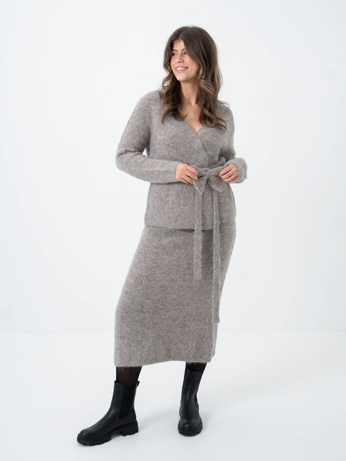 Selected Femme Gabella High Waisted Midi Knit Skirt Steel Gray Melange