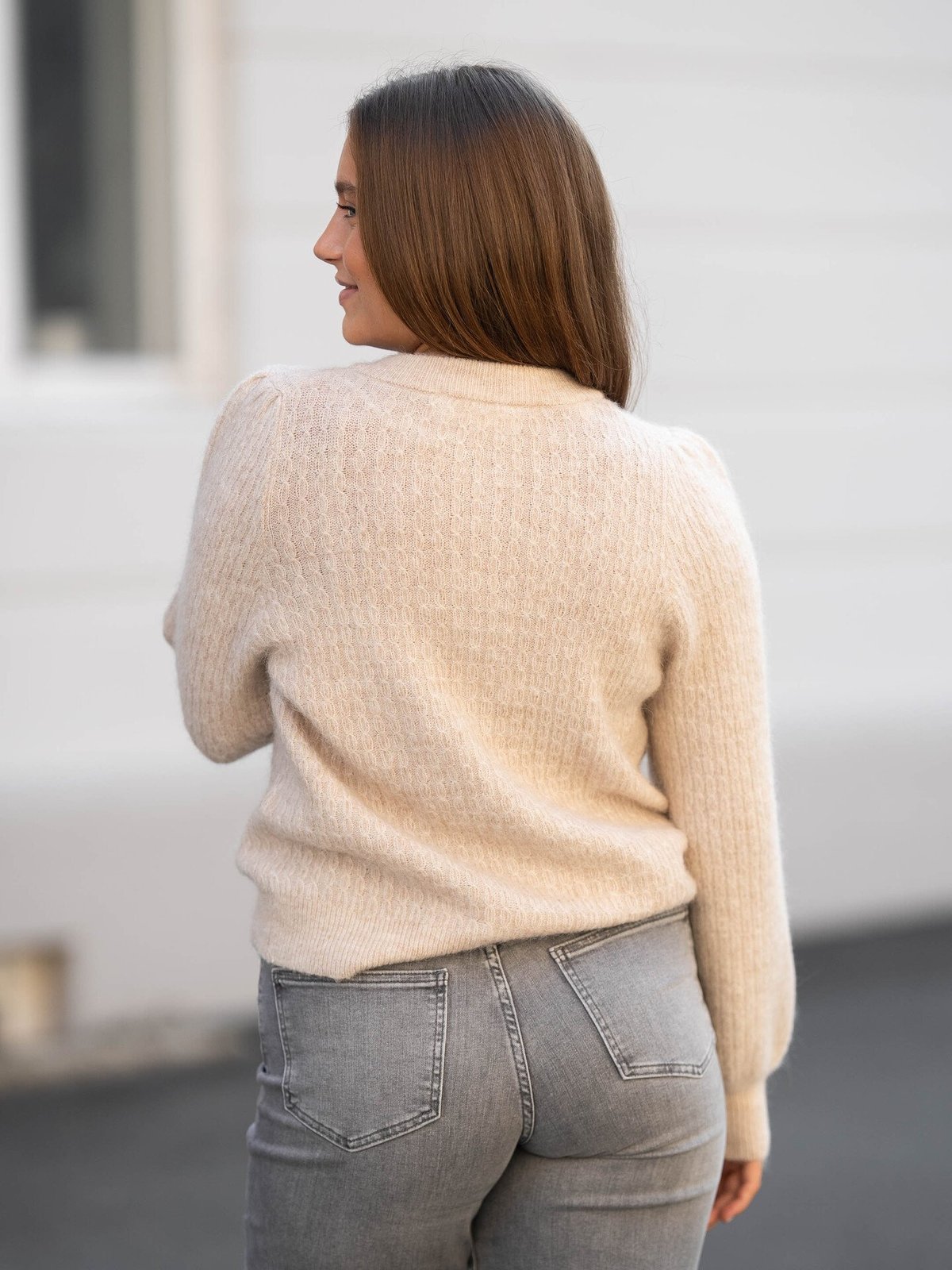 Selected Femme Lulu Long Sleeve Structure Knit Cardigan Birch Melange