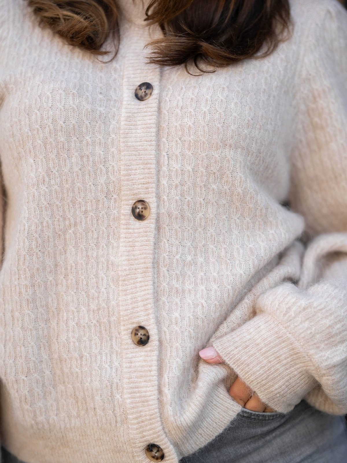 Selected Femme Lulu Long Sleeve Structure Knit Cardigan Birch Melange