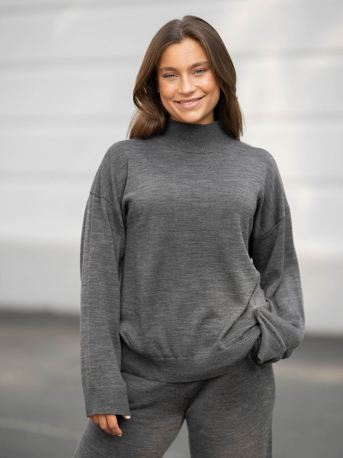 Selected Femme Hella Long Sleeve Knit High Neck Medium Grey Melange