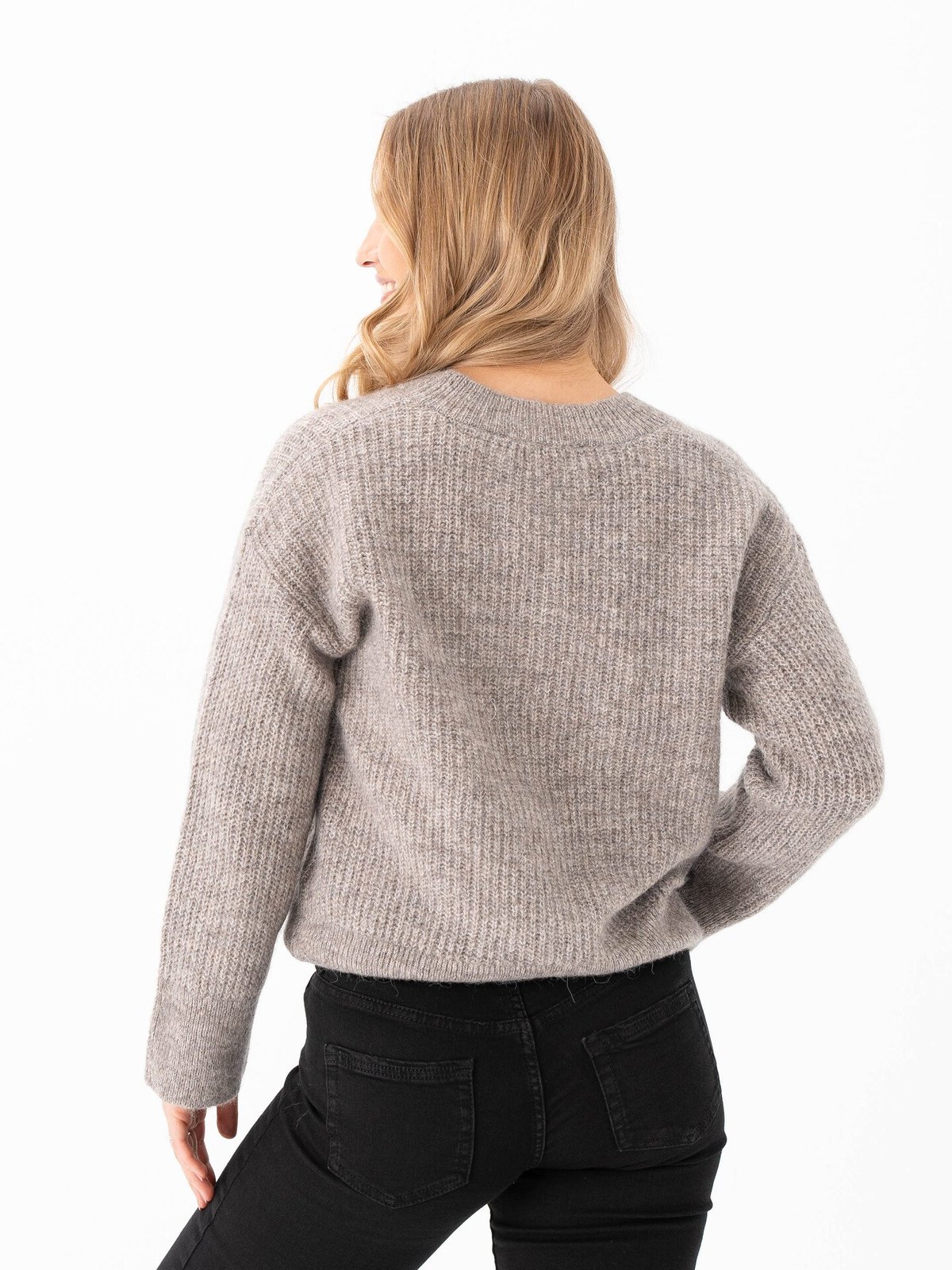 Selected Femme Alva Melange Long Sleeve Knit V-Neck Steel Gray