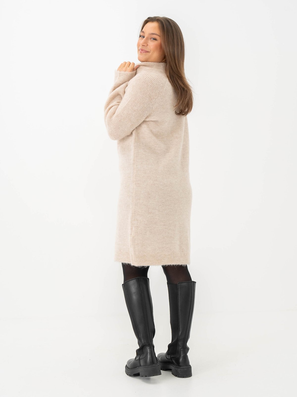 Selected Femme Lulu Long Sleeve High Neck Knit Dress Birch Melange