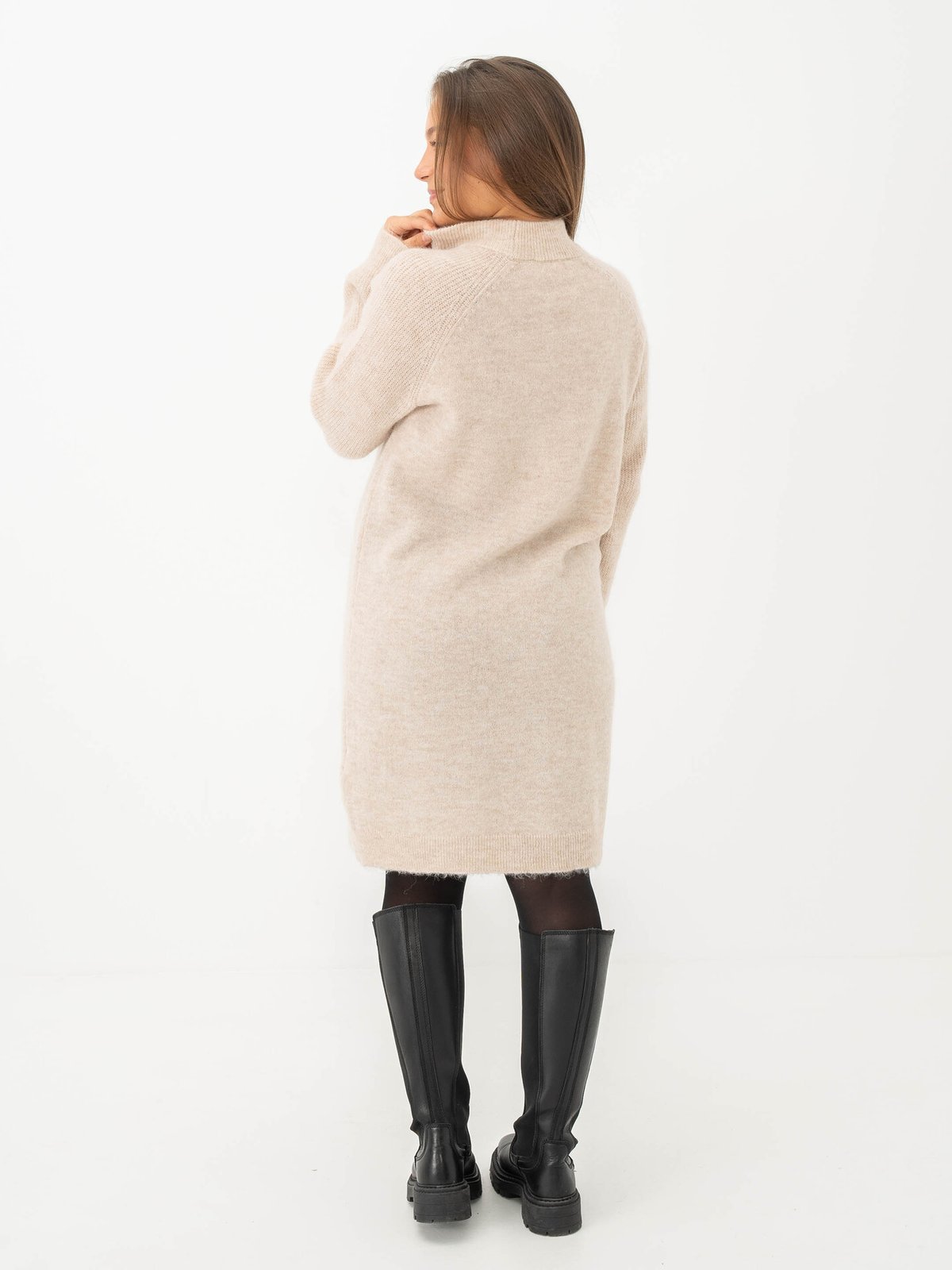 Selected Femme Lulu Long Sleeve High Neck Knit Dress Birch Melange