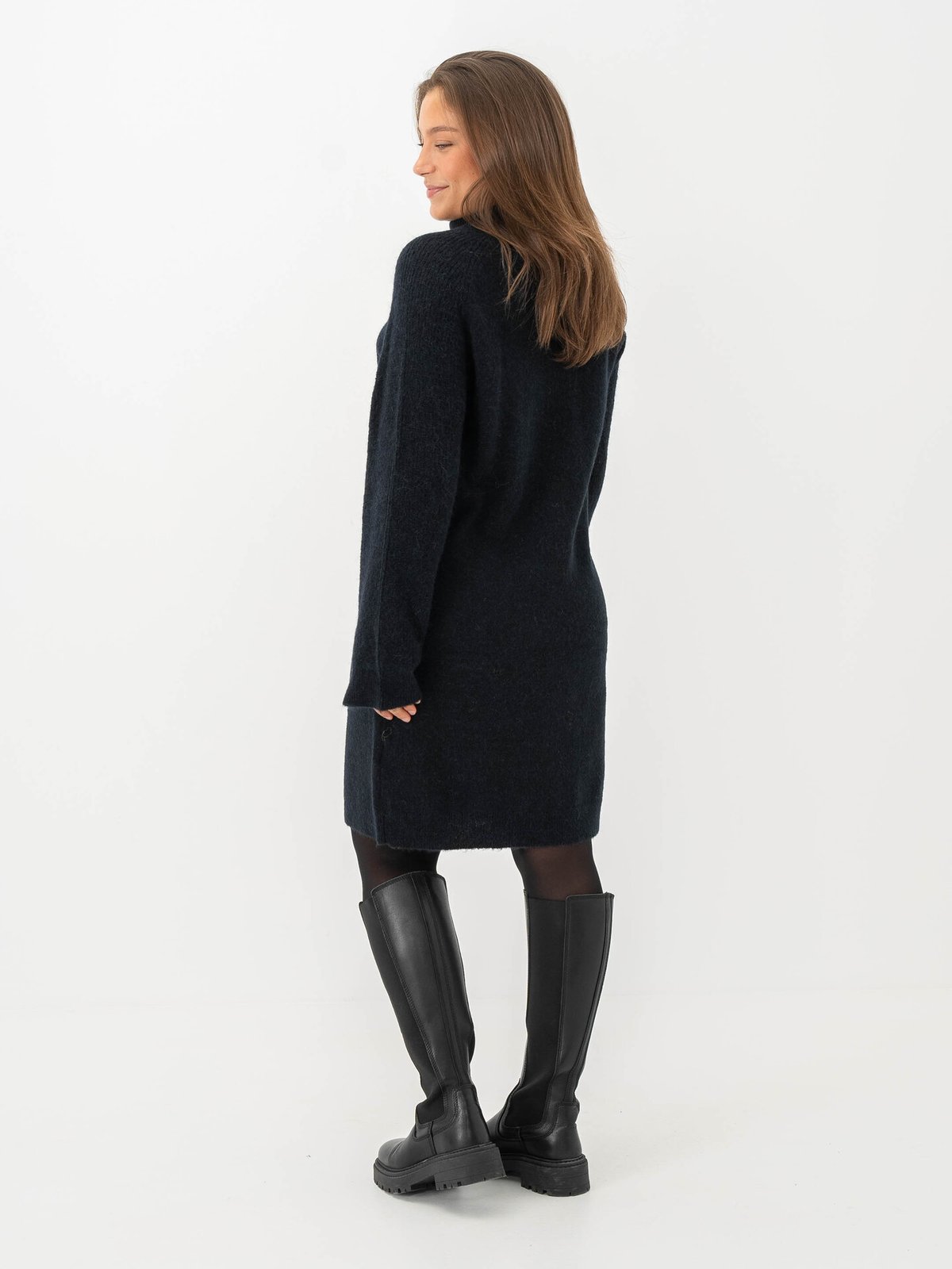 Selected Femme Lulu Long Sleeve High Neck Knit Dress Dark Sapphire Melange