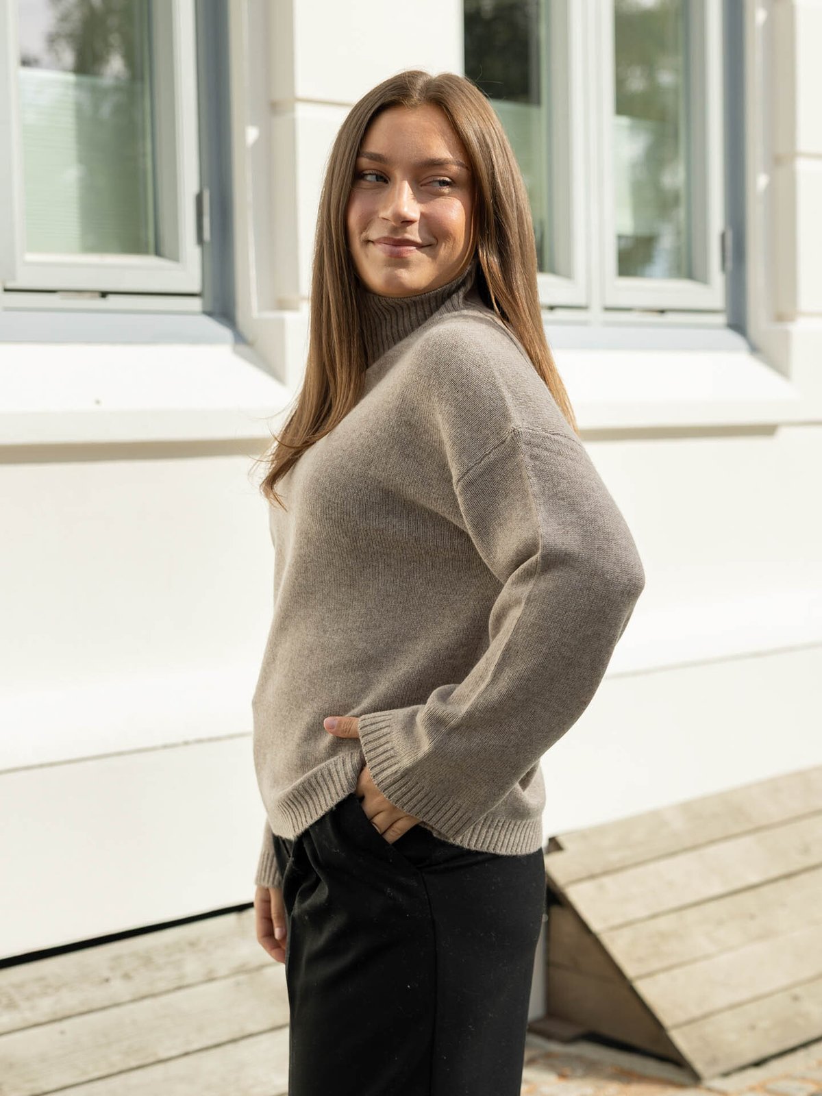 Selected Femme Cille Long Sleeve Knit High Neck Irish Cream Melange