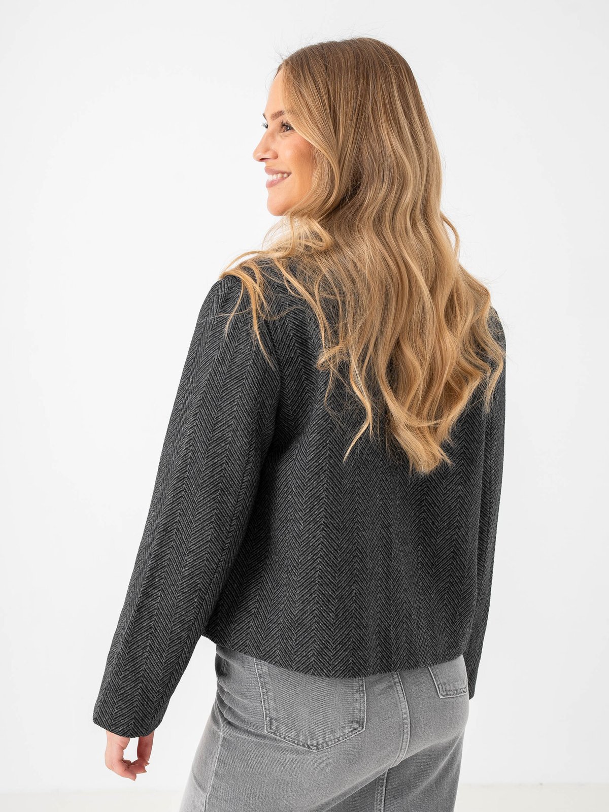 Selected Femme Henny Short Wool Jacket Volcanic Ash Herringbone