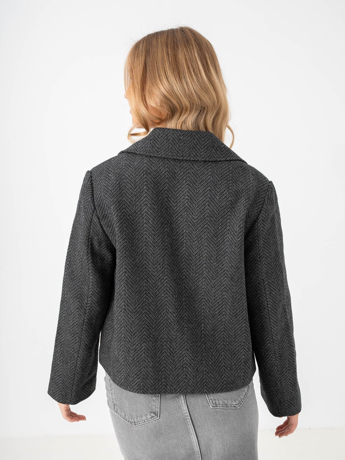 Selected Femme Henny Short Wool Jacket Volcanic Ash Herringbone
