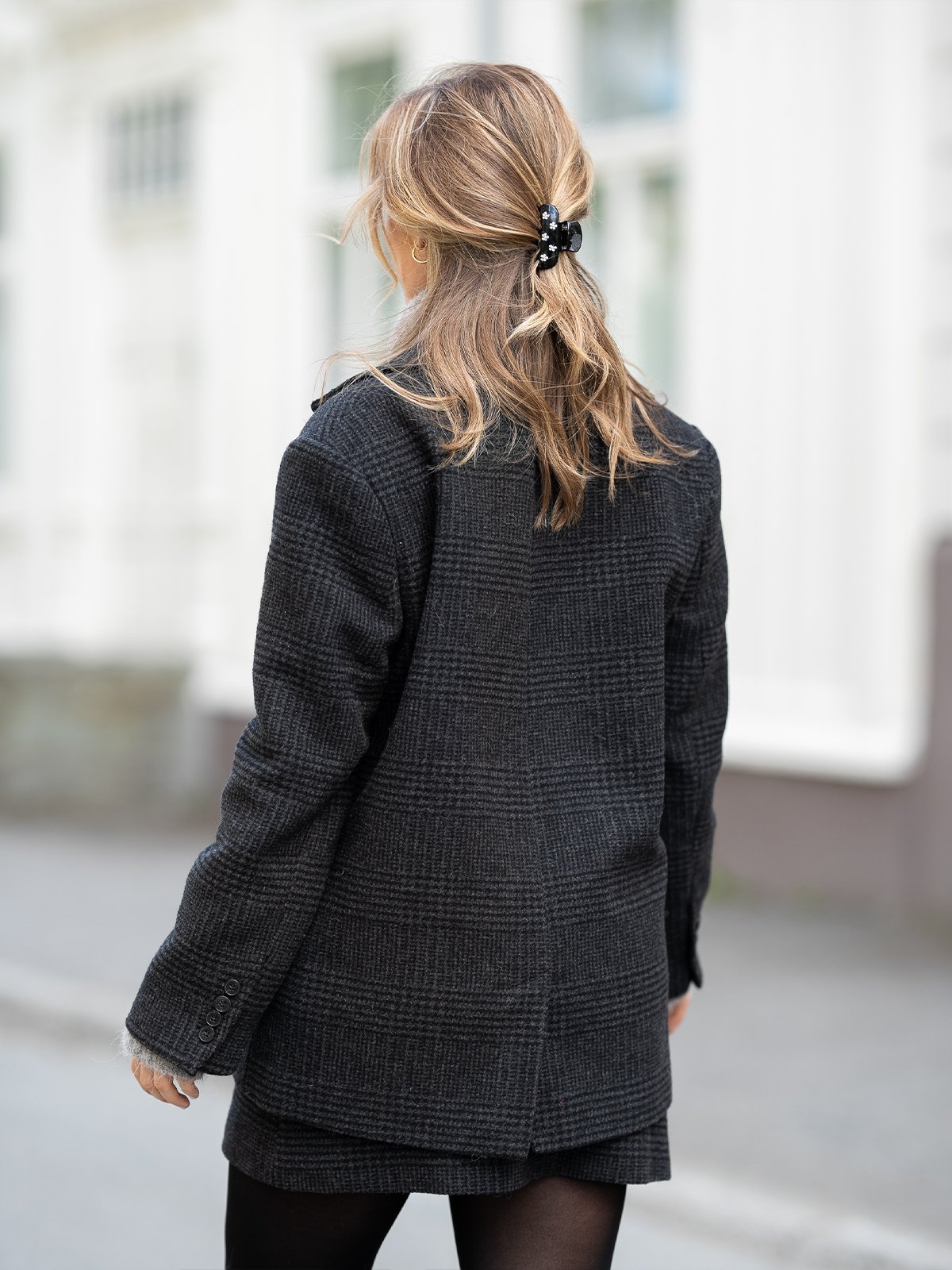 Selected Femme Bex Long Sleeve Oversized Blazer Dark Grey/Checks
