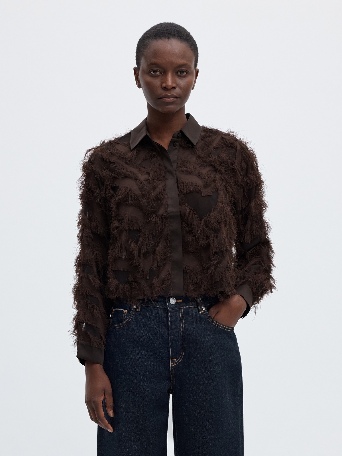 Selected Femme Myline Long Sleeve Fluffy Cropped Shirt Delicioso