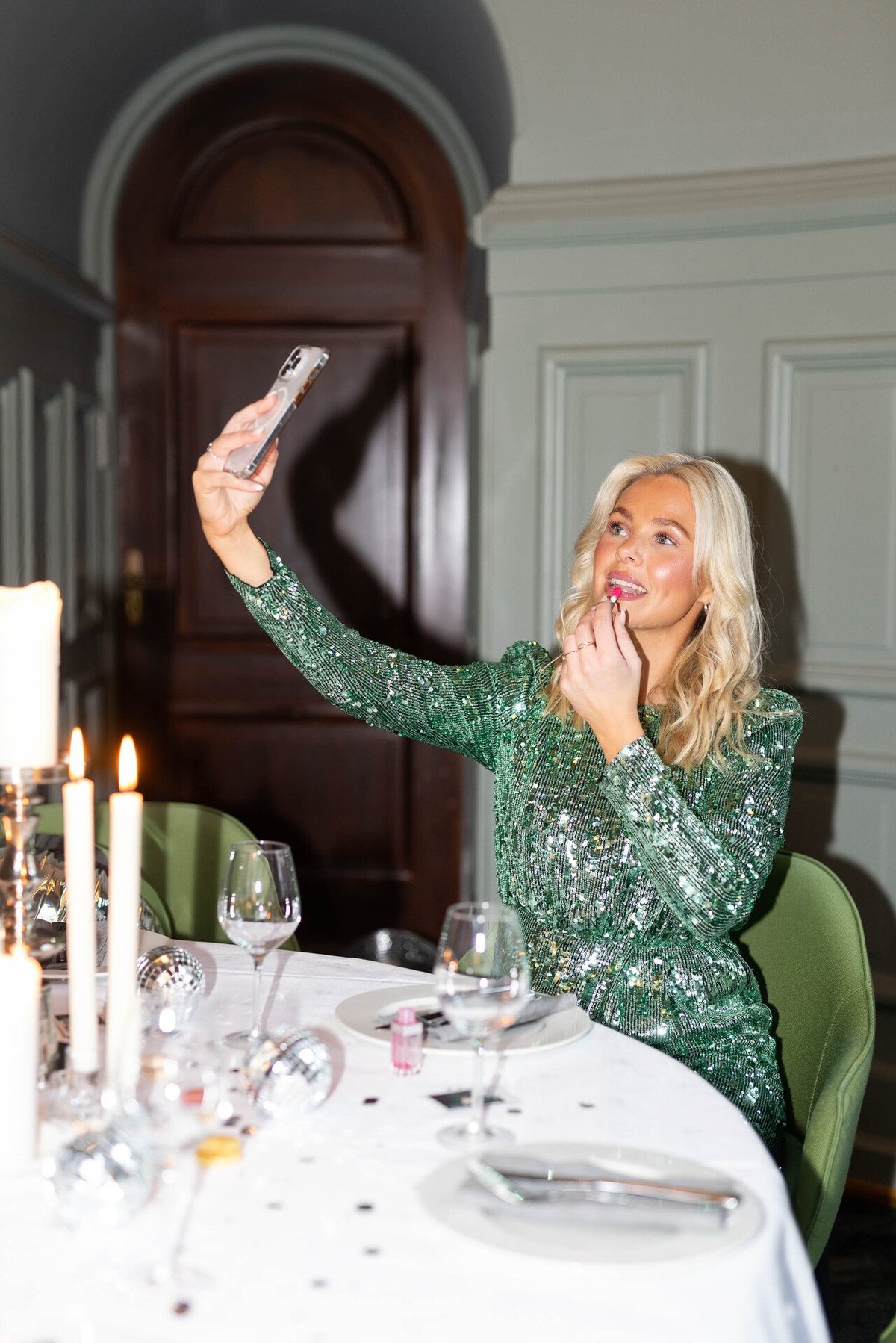 Selected Femme Ari-Colyn Long Sleeve Short Sequins Dress Loden Frost