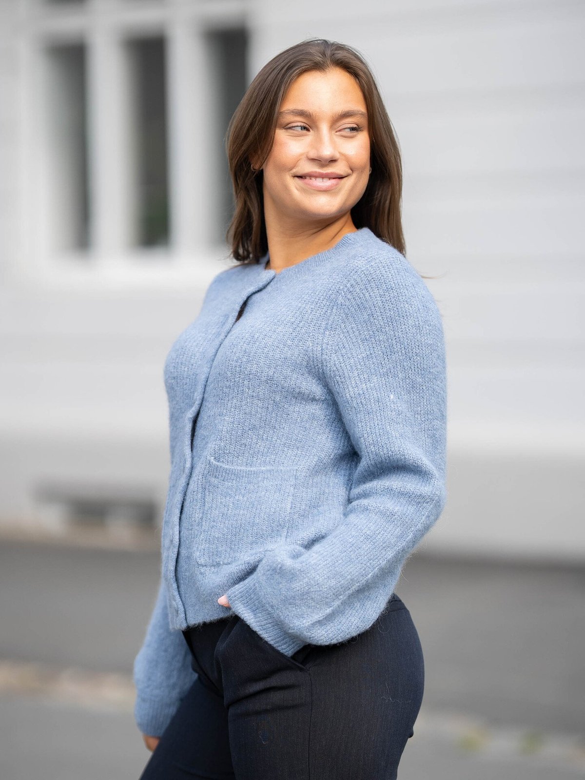 Selected Femme Sia Ras Long Sleeve Knit Pocket Cardigan Endless Sky Melange