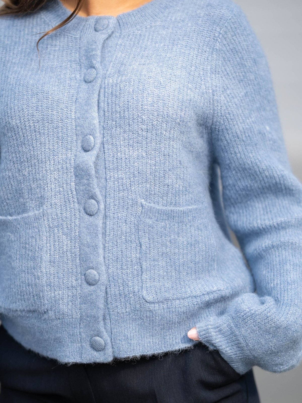 Selected Femme Sia Ras Long Sleeve Knit Pocket Cardigan Endless Sky Melange