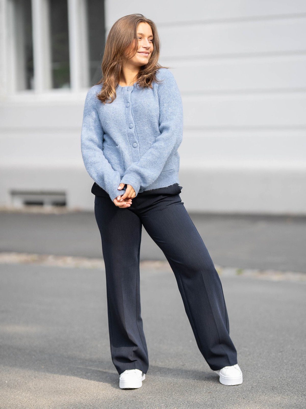 Selected Femme Sia Ras Long Sleeve Knit Pocket Cardigan Endless Sky Melange