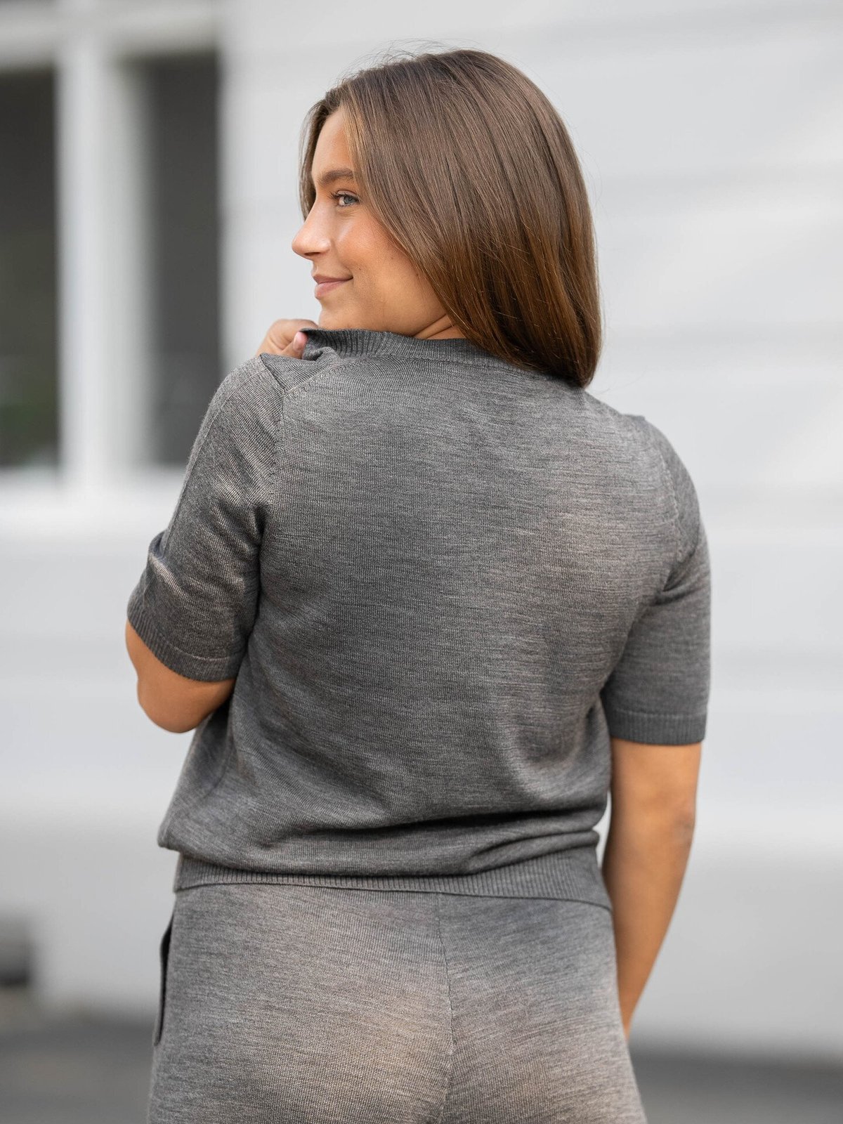 Selected Femme Hella Short Sleeve Knit O-Neck Medium Grey Melange