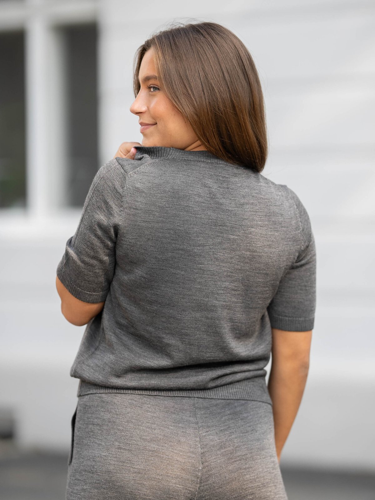 Selected Femme Hella Short Sleeve Knit O-Neck Medium Grey Melange