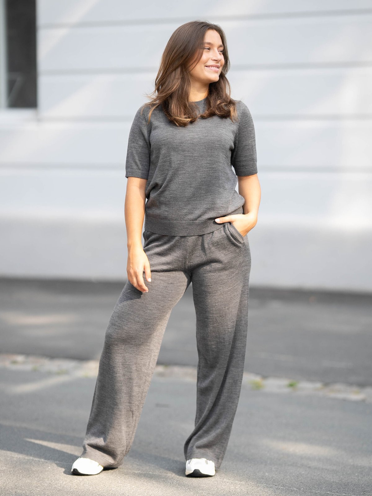 Selected Femme Hella Short Sleeve Knit O-Neck Medium Grey Melange