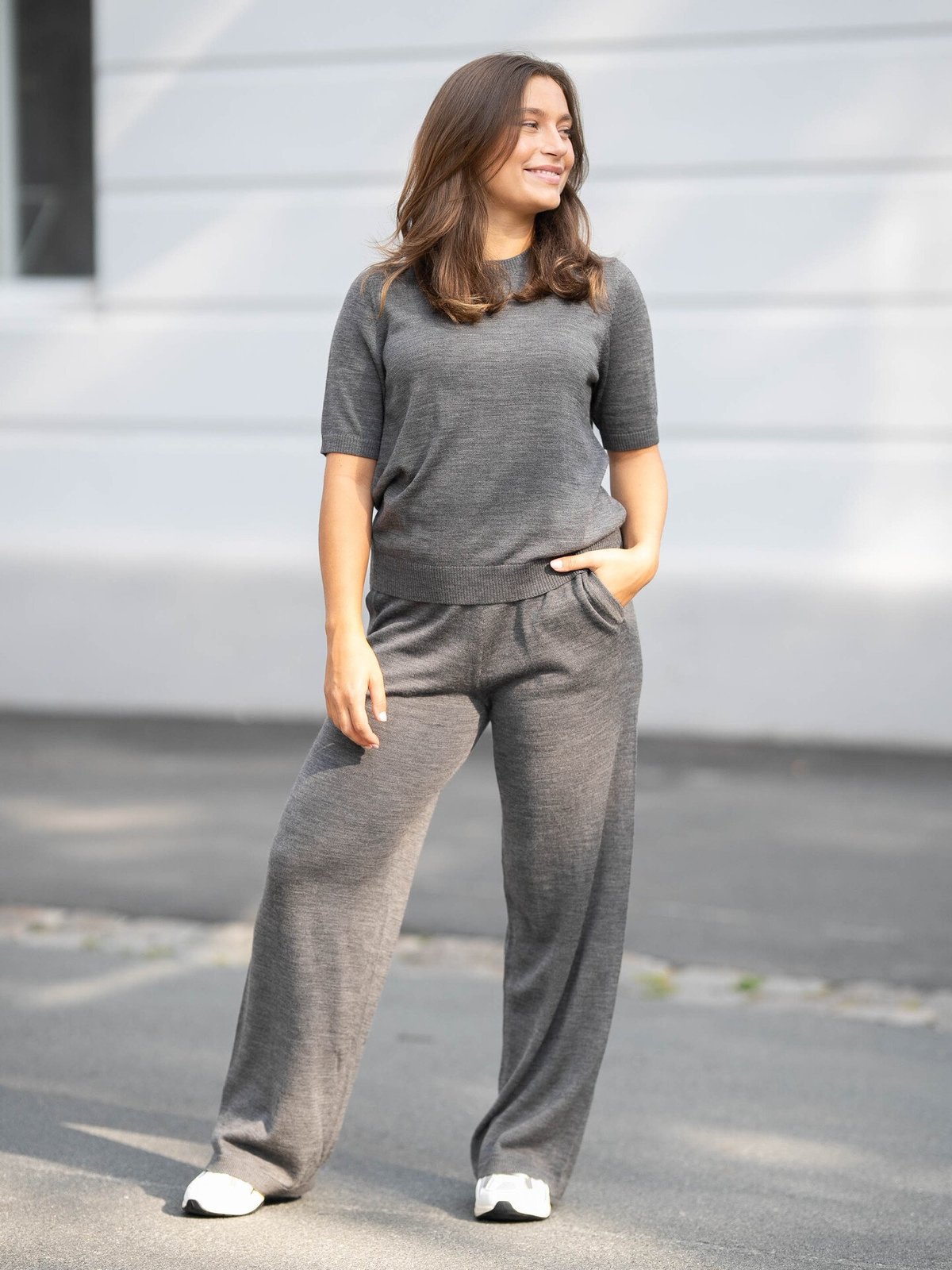 Selected Femme Hella Short Sleeve Knit O-Neck Medium Grey Melange