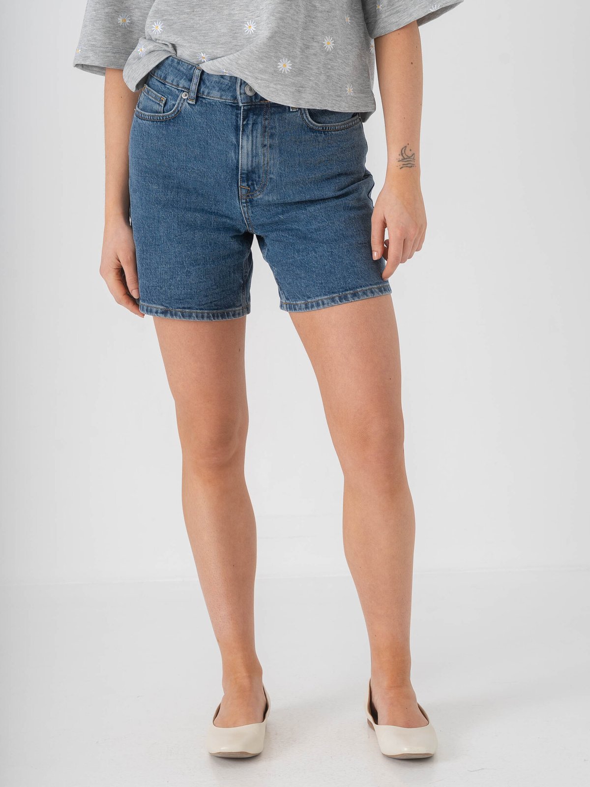 Selected Femme Krista High Waist Mid Blue Denim Shorts Medium Blue Denim