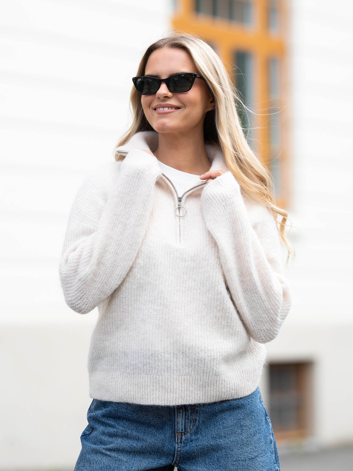 Selected Femme Sia Ras Long Sleeve Knit Half Zip Birch