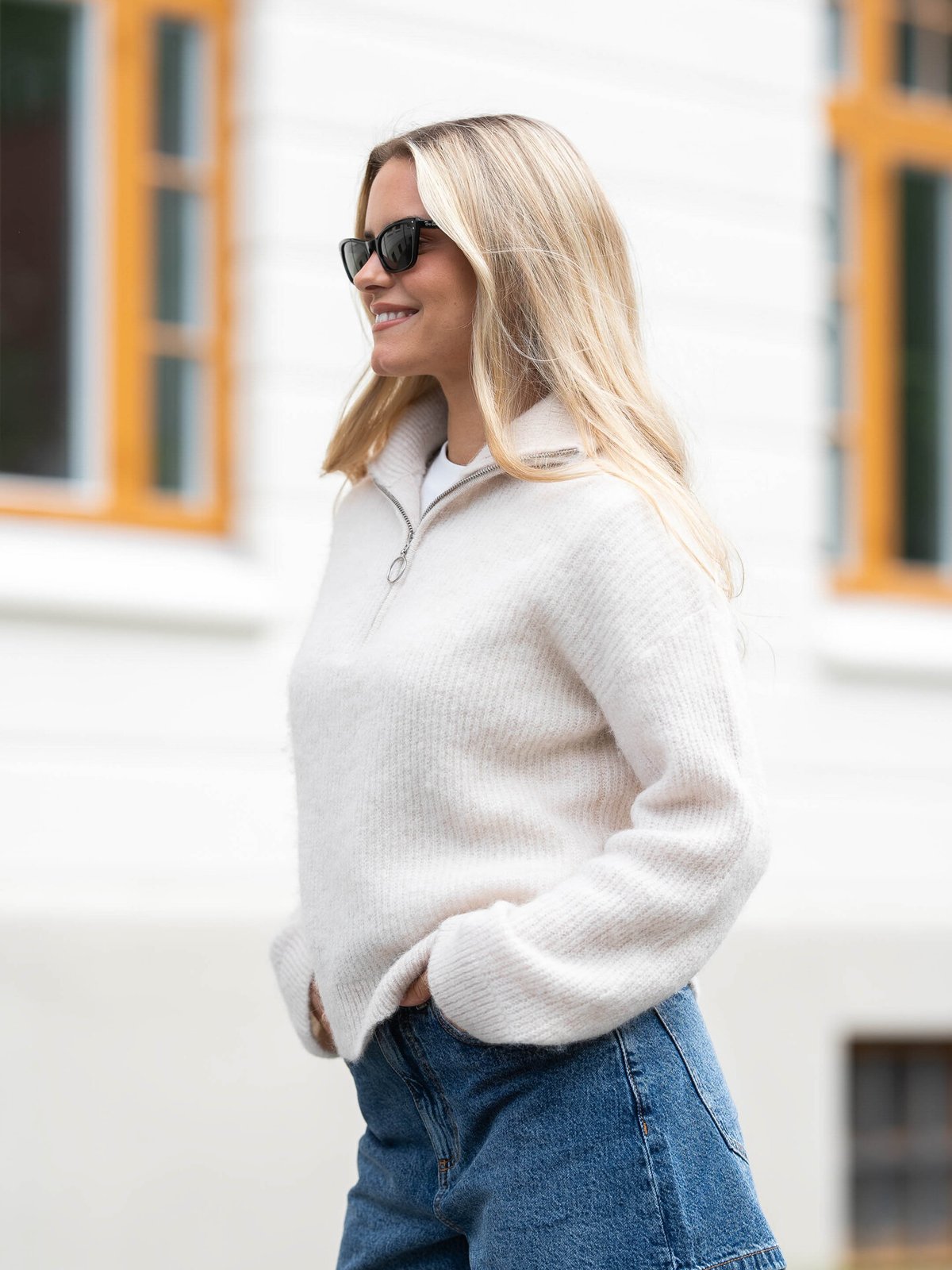 Selected Femme Sia Ras Long Sleeve Knit Half Zip Birch