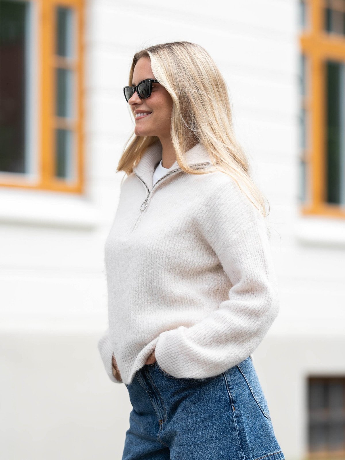 Selected Femme Sia Ras Long Sleeve Knit Half Zip Birch