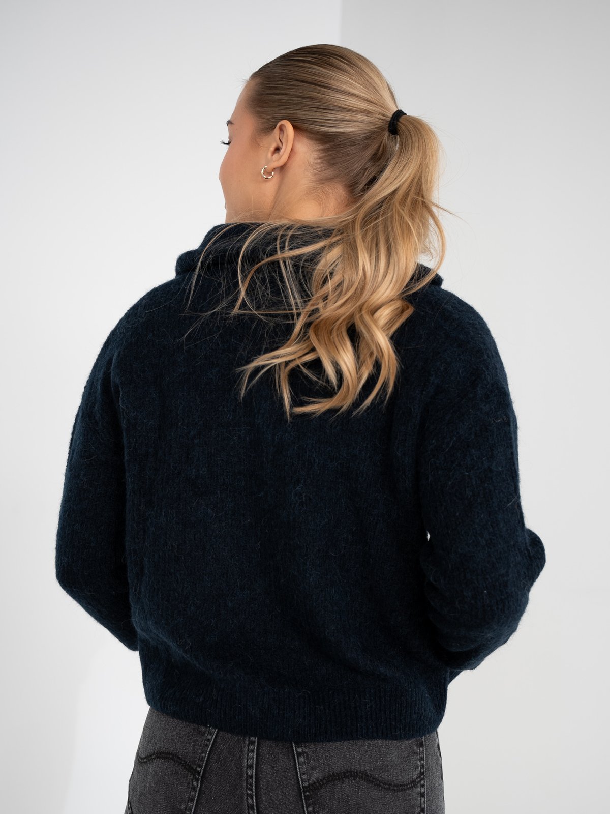 Selected Femme Sia Ras Long Sleeve Knit Half Zip Dark Sapphire