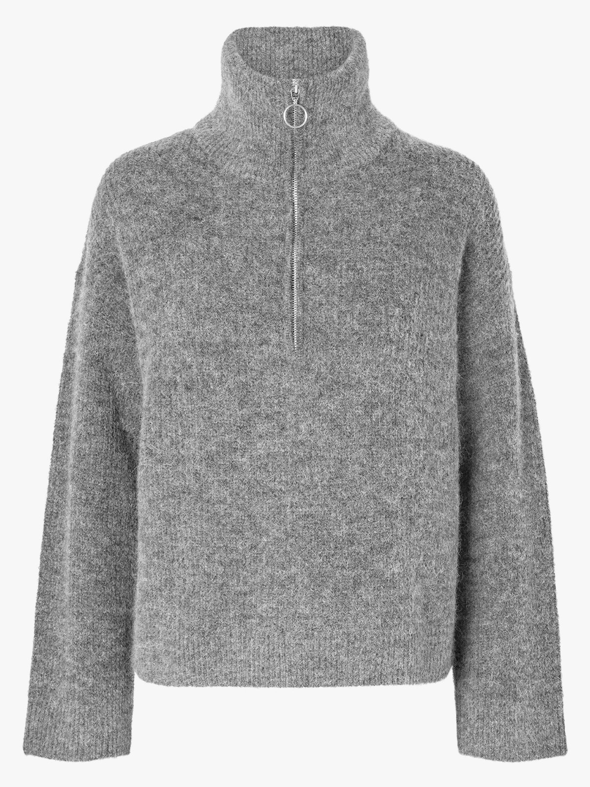 Selected Femme Sia Ras Long Sleeve Knit Half Zip Medium Grey Melange