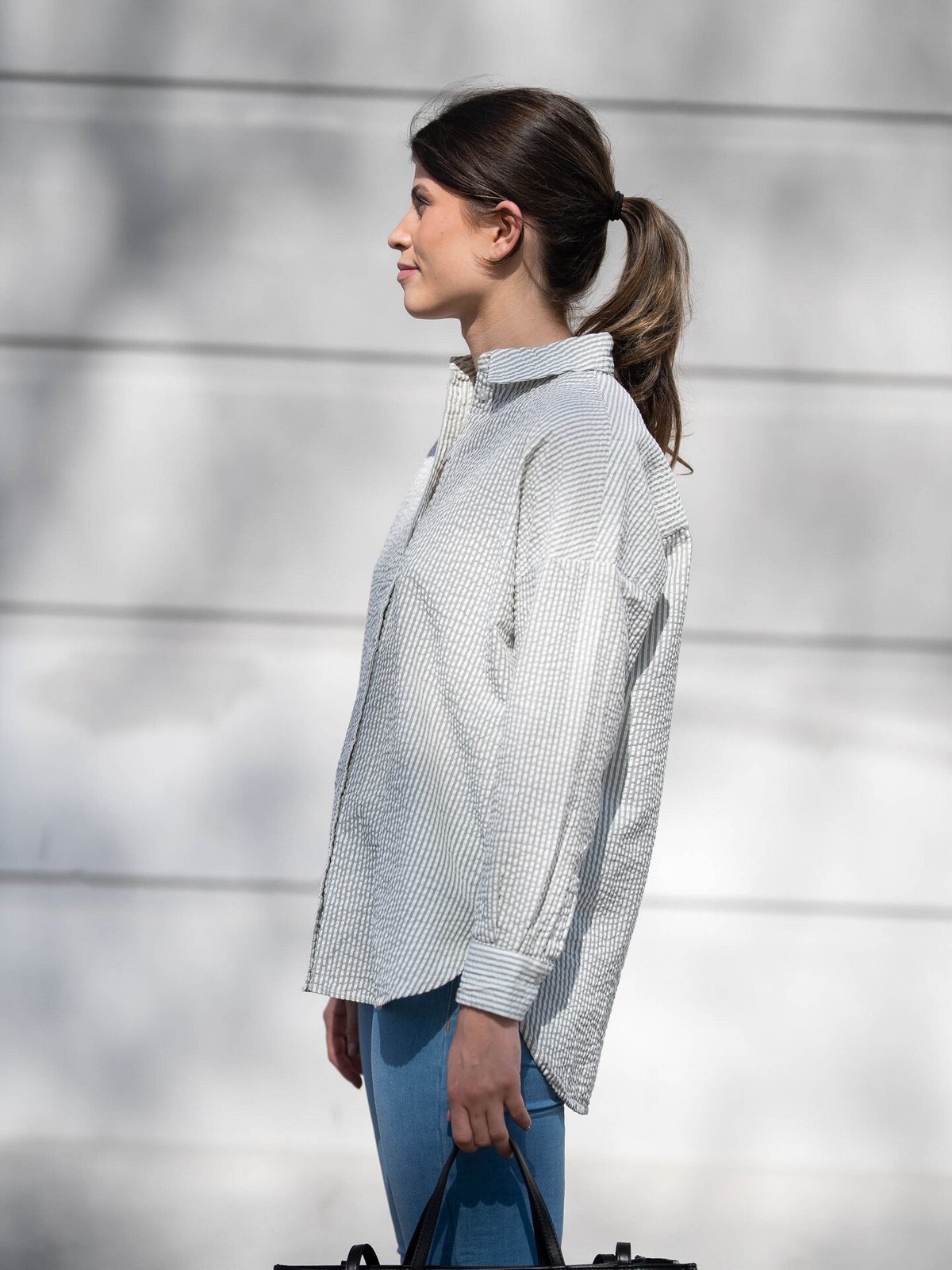 Selected Femme Vittoria-Sanni Long Sleeve Striped Shirt Snow White with Grey Stripes