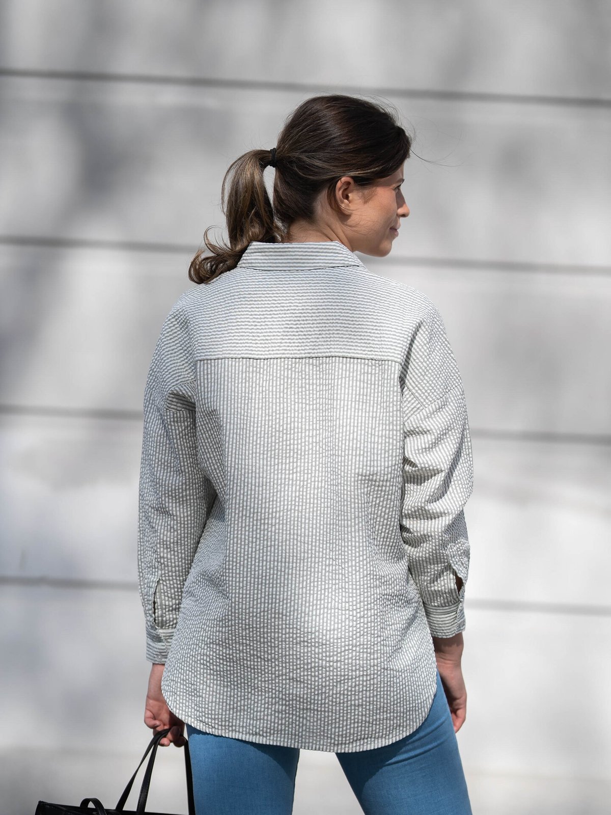 Selected Femme Vittoria-Sanni Long Sleeve Striped Shirt Snow White with Grey Stripes