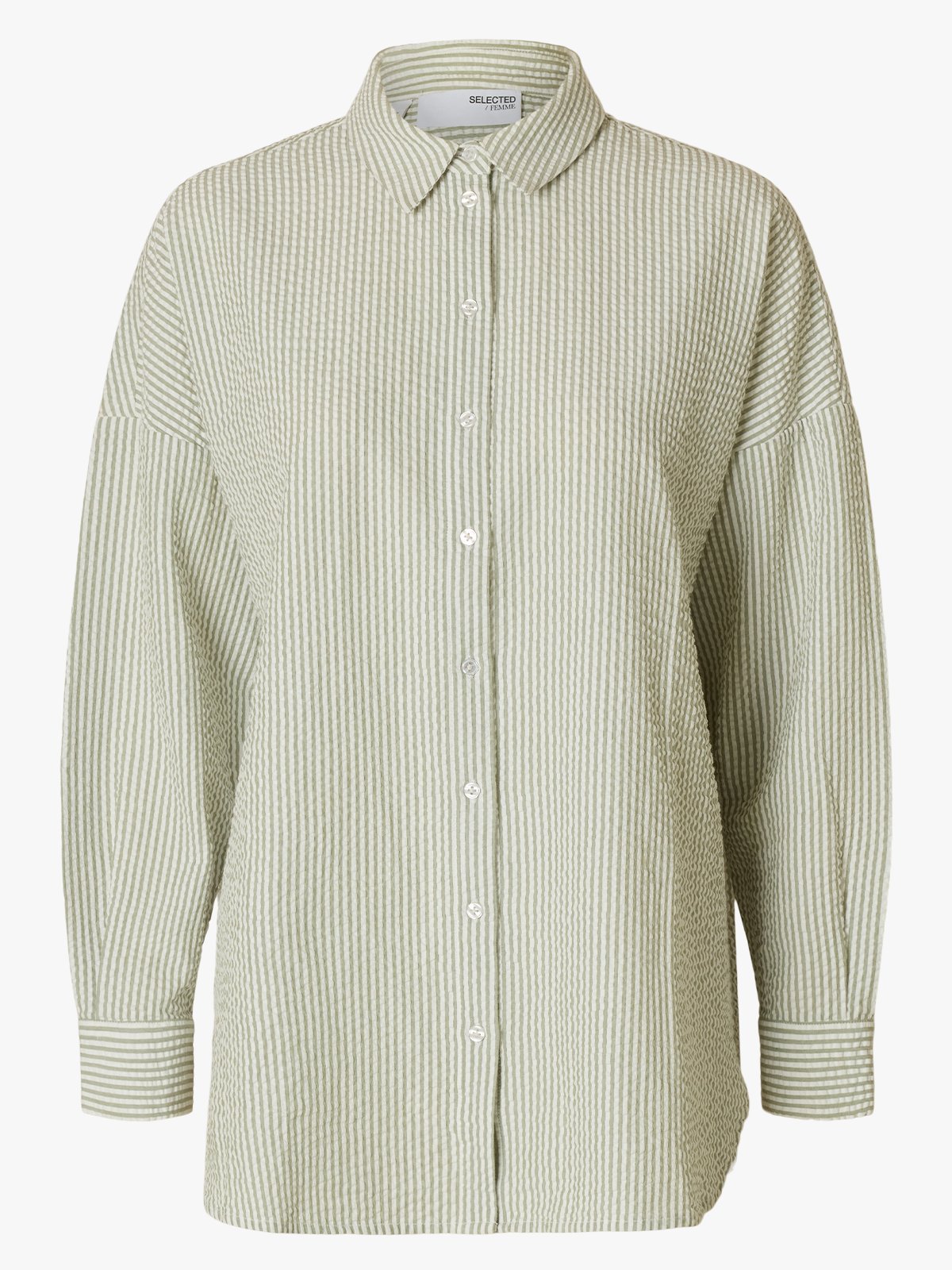 Selected Femme Vittoria-Sanni Long Sleeve Striped Shirt Snow White with Grey Stripes