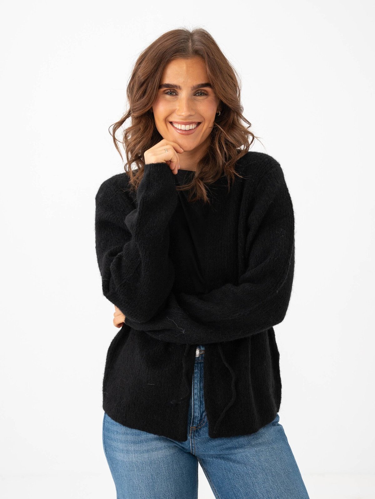 Selected Femme Sia Ras Long Sleeve Knit Belt Cardigan Black