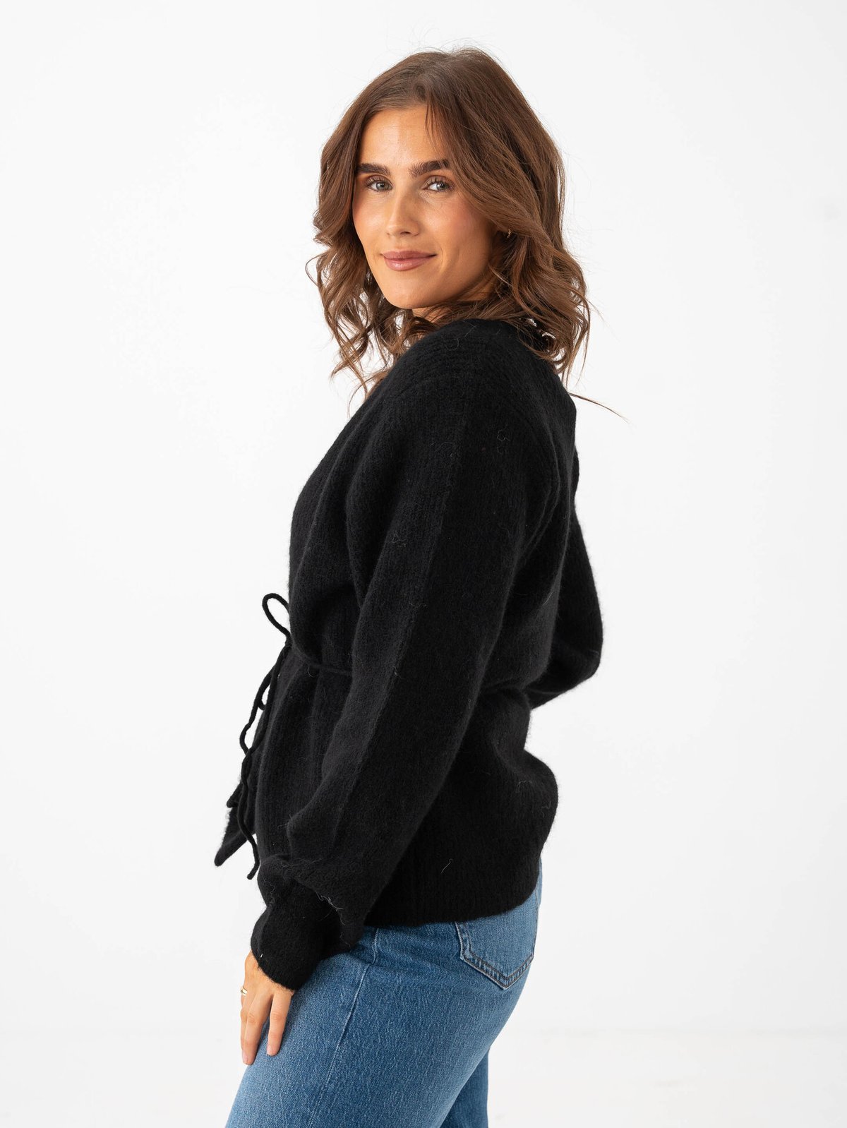 Selected Femme Sia Ras Long Sleeve Knit Belt Cardigan Black