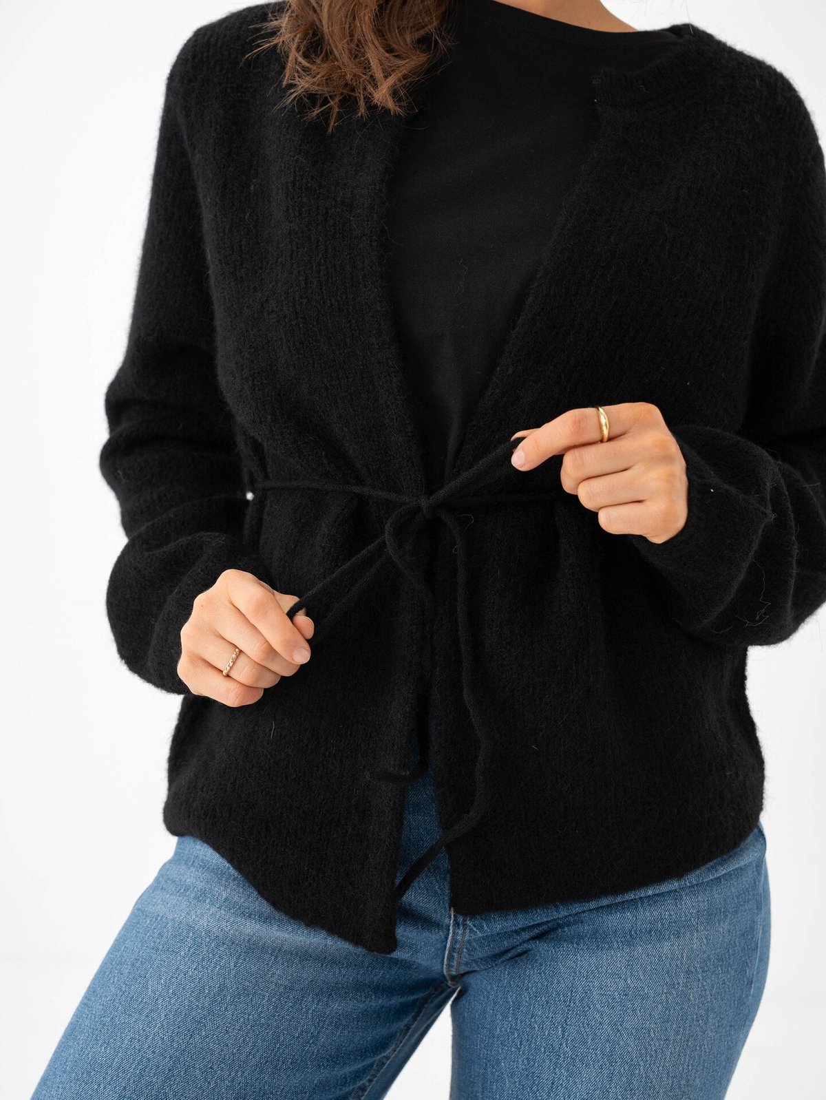 Selected Femme Sia Ras Long Sleeve Knit Belt Cardigan Black