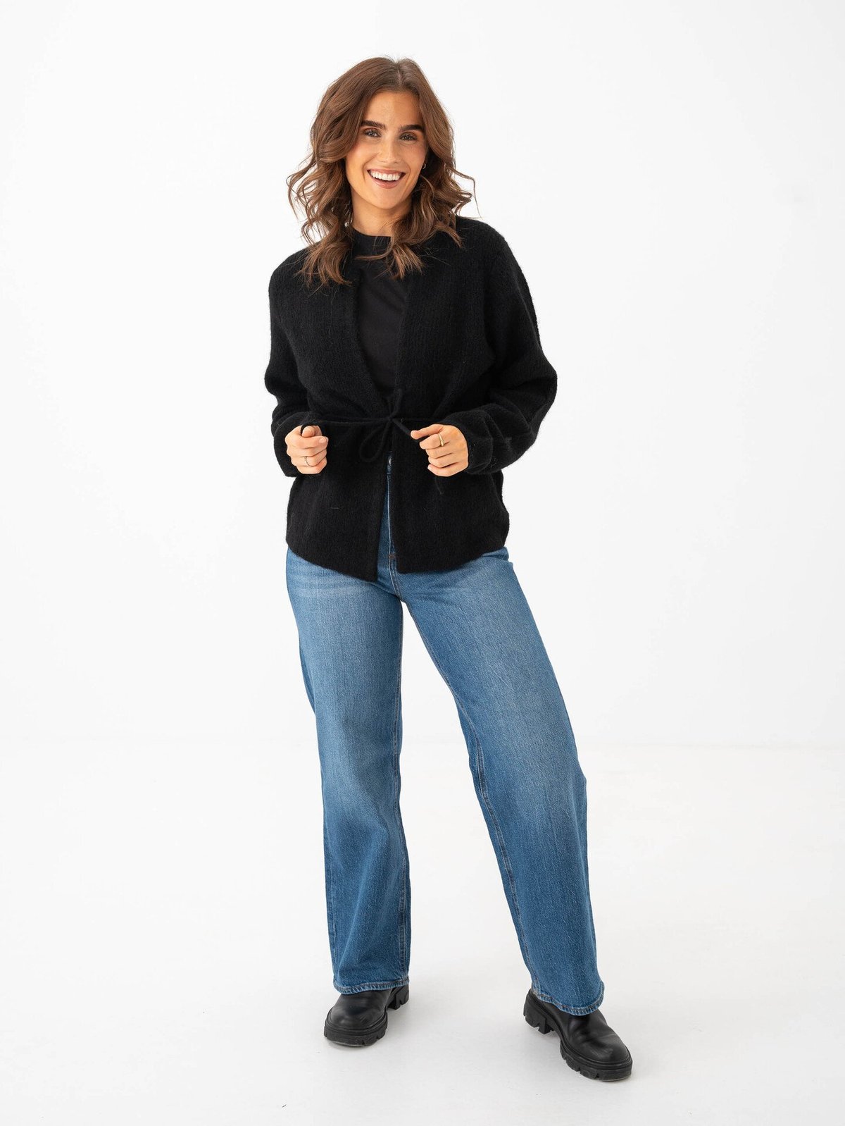 Selected Femme Sia Ras Long Sleeve Knit Belt Cardigan Black