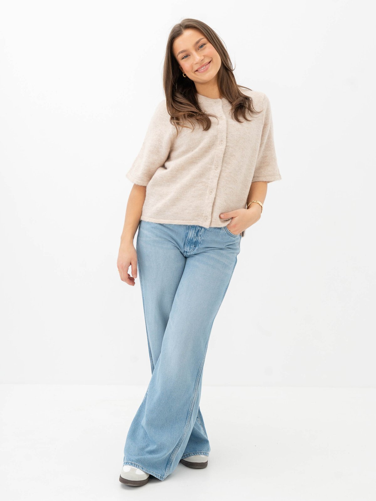 Selected Femme Lulu 2/4 Knit Cardigan Birch Melange