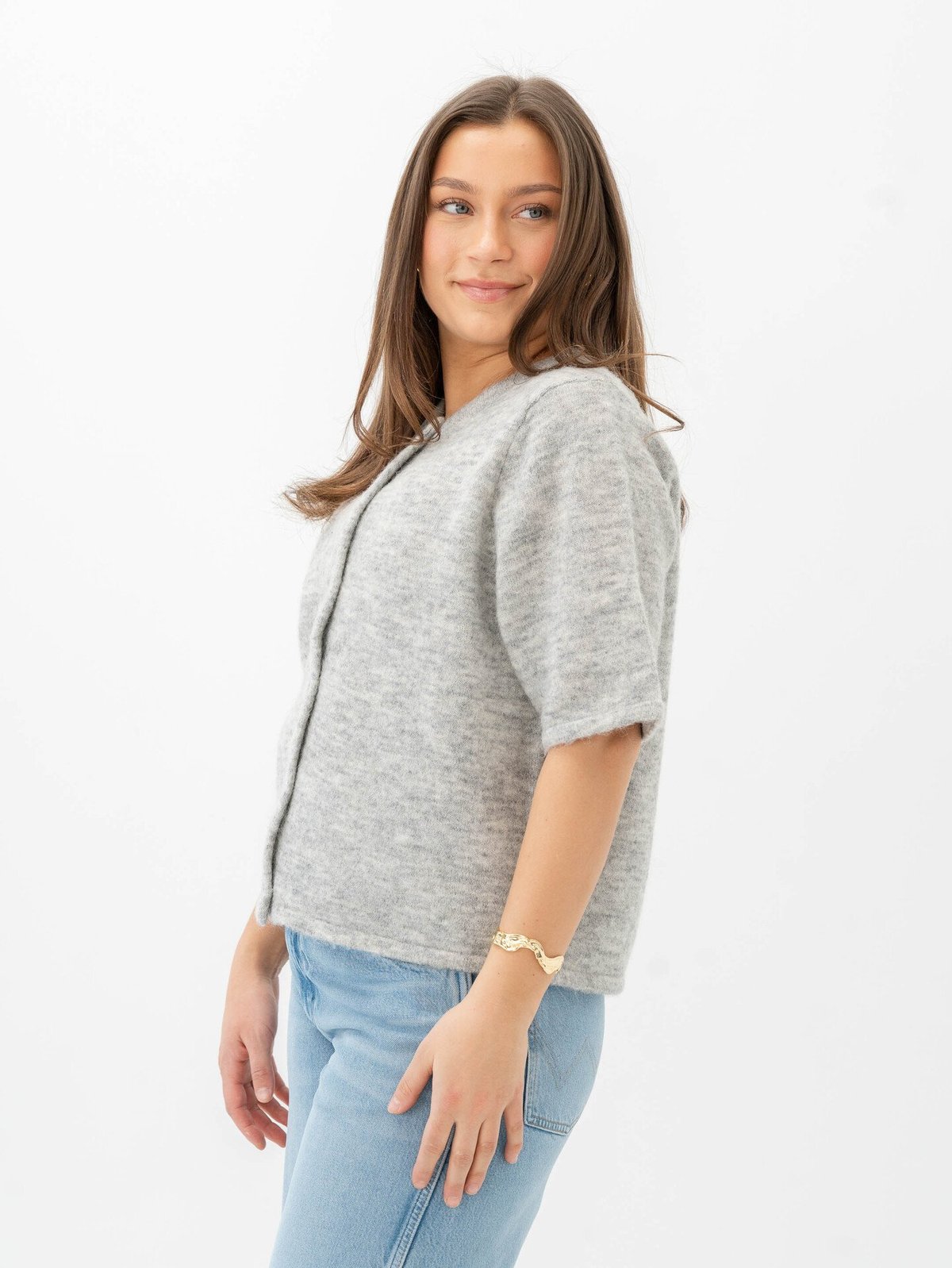 Selected Femme Lulu 2/4 Knit Cardigan Light Grey Melange