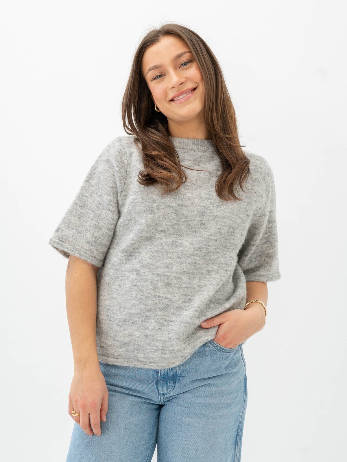 Selected Femme Lulu 2/4 Knit Cardigan Light Grey Melange